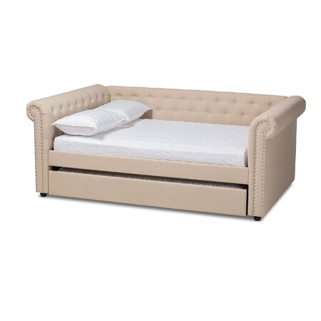 Baxton Studio Mabelle Beige Upholstered Full Size Daybed with Trundle 154-9481